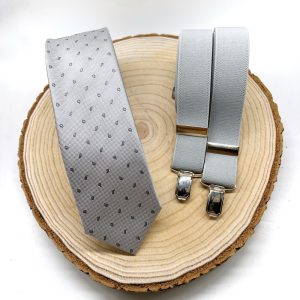 Tirantes y corbata gris perla amebas