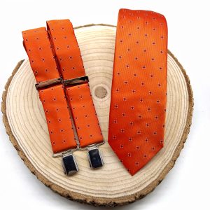 Tirantes y corbata naranja puntos