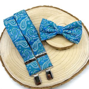 Tirantes y pajarita paisley esmeralda y azul