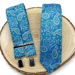 Tirantes y corbata paisley esmeralda y azul
